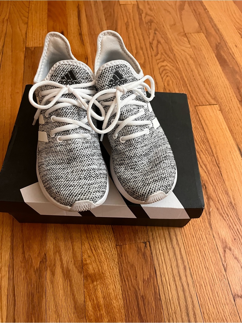 Adidas Cloudfoam Plus White and Black Knit Running Sneakers